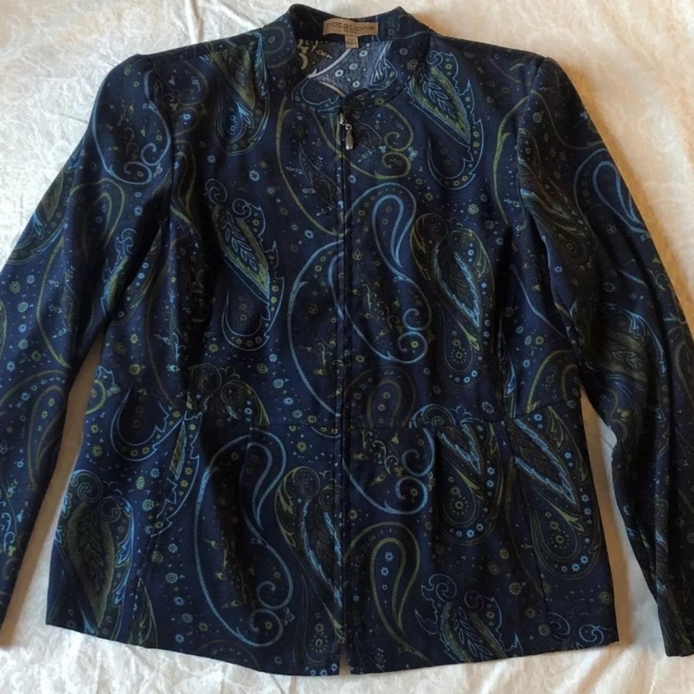Notations Womens Petite Medium Soft Lightweight Blue Paisley Zip Up Jacket Vtg